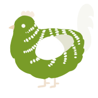 A chartreuse and white chicken with a half-bar pattern