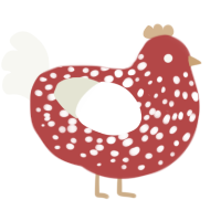 A red and white chicken with a speckle pattern