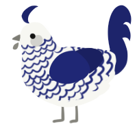 A white and navy chicken with a lace pattern