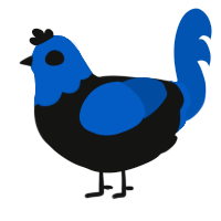 A black and ultramarine chicken with a head pattern