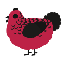 A crimson and sable chicken with a half-lace pattern