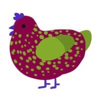 Dark Strawberry, a maroon and chartreuse chicken with a speckle pattern