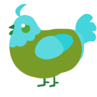 A chartreuse and aqua chicken with a head pattern