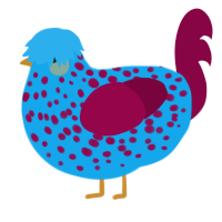 berry blue, a sky and maroon chicken with a speckle pattern