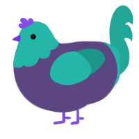A overcast and turquoise chicken with a head pattern