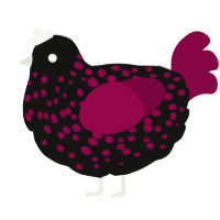 A black and maroon chicken with a speckle pattern