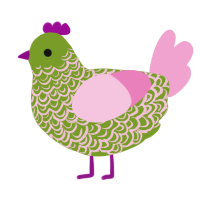 A chartreuse and pink chicken with a double-lace pattern