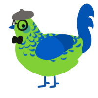 A grass and ultramarine chicken with a half-lace pattern