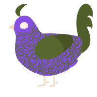 A blurple and olive chicken with a double-lace pattern