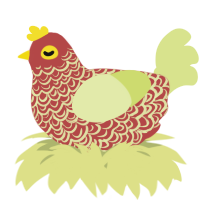 A red and lemon chicken with a double-lace pattern