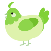 A apple and grass chicken with a head pattern