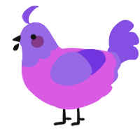 A orchid and blurple chicken with a head pattern