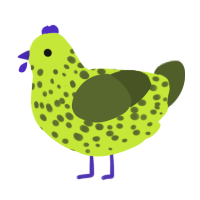 A lime and olive chicken with a speckle pattern