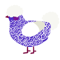A indigo and white chicken with a double-lace pattern