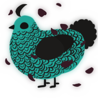 A turquoise and sable chicken with a double-lace pattern