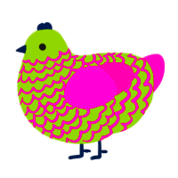 Unpleasant Gradient, a chartreuse and fuchsia chicken with a lace pattern