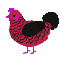 A crimson and black chicken with a lace pattern