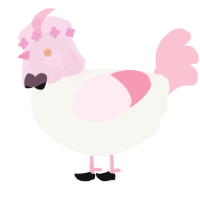 A white and rose chicken with a neck-speckle pattern