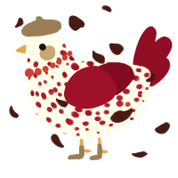 A cream and maroon chicken with a speckle pattern