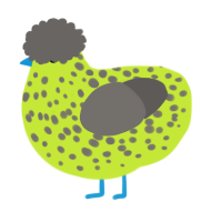 A lime and grey chicken with a speckle pattern