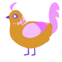 A orange and lavender chicken with a neck-speckle pattern