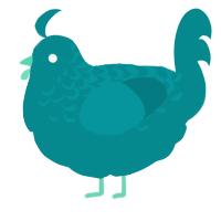 A teal chicken with a half-lace pattern