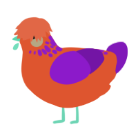 A vermilion and violet chicken with a neck-speckle pattern