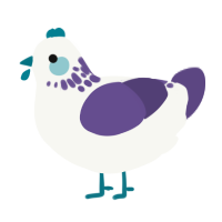 A white and overcast chicken with a neck-speckle pattern