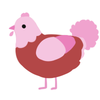 A red and pink chicken with a head pattern