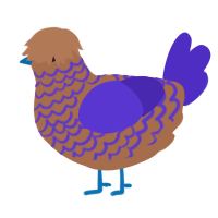 A brown and indigo chicken with a lace pattern