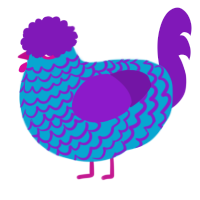 A cerulean and violet chicken with a lace pattern