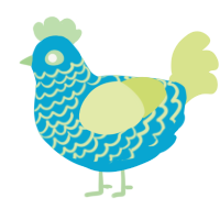 A cerulean and lemon chicken with a lace pattern