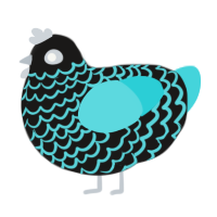 A sable and aqua chicken with a lace pattern