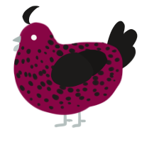 A maroon and sable chicken with a speckle pattern