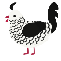 A white and black chicken with a lace pattern