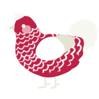 A crimson and white chicken with a lace pattern
