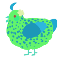 A plum and vermilion chicken with a speckle pattern