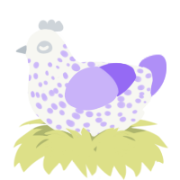 A white and lilac chicken with a speckle pattern