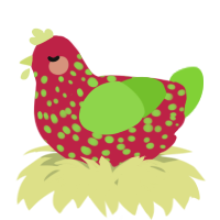 A crimson and grass chicken with a speckle pattern