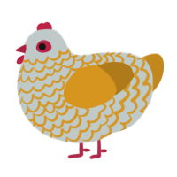 A silver and ochre chicken with a lace pattern