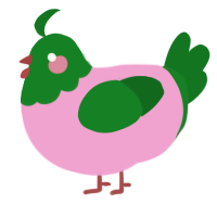 A pink and leaf chicken with a head pattern