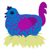 A sapphire and plum chicken with a speckle pattern
