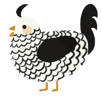 A white and sable chicken with a lace pattern
