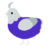 A indigo and silver chicken with a head pattern