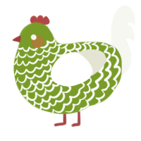 A chartreuse and white chicken with a lace pattern