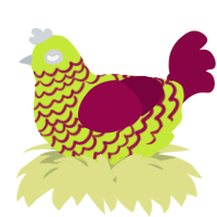 A lime and maroon chicken with a lace pattern