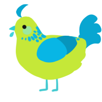 A lime and cerulean chicken with a neck-speckle pattern