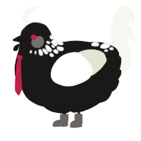 A sable and white chicken with a neck-speckle pattern