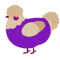 A violet and beige chicken with a head pattern