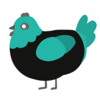 A black and turquoise chicken with a head pattern
